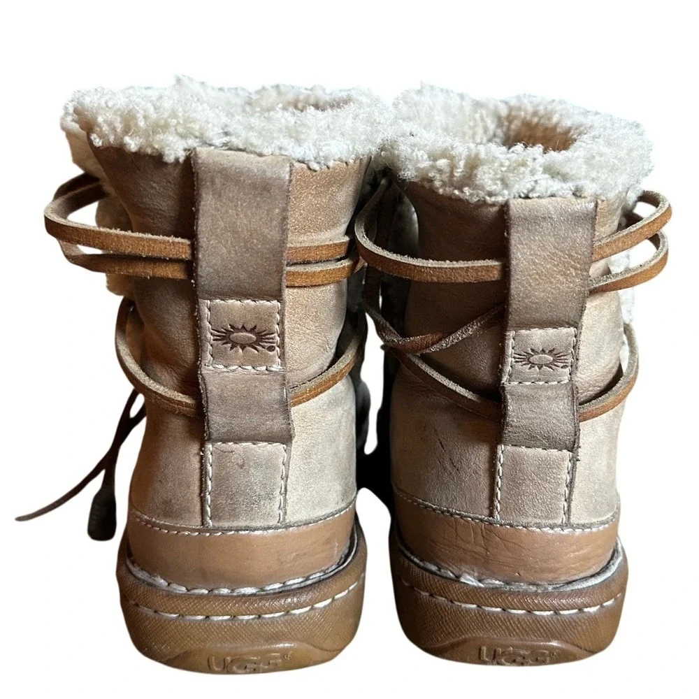 UGG Australia Tan Shearling Lined Sunburst Leather Ankle Boots Women's 6